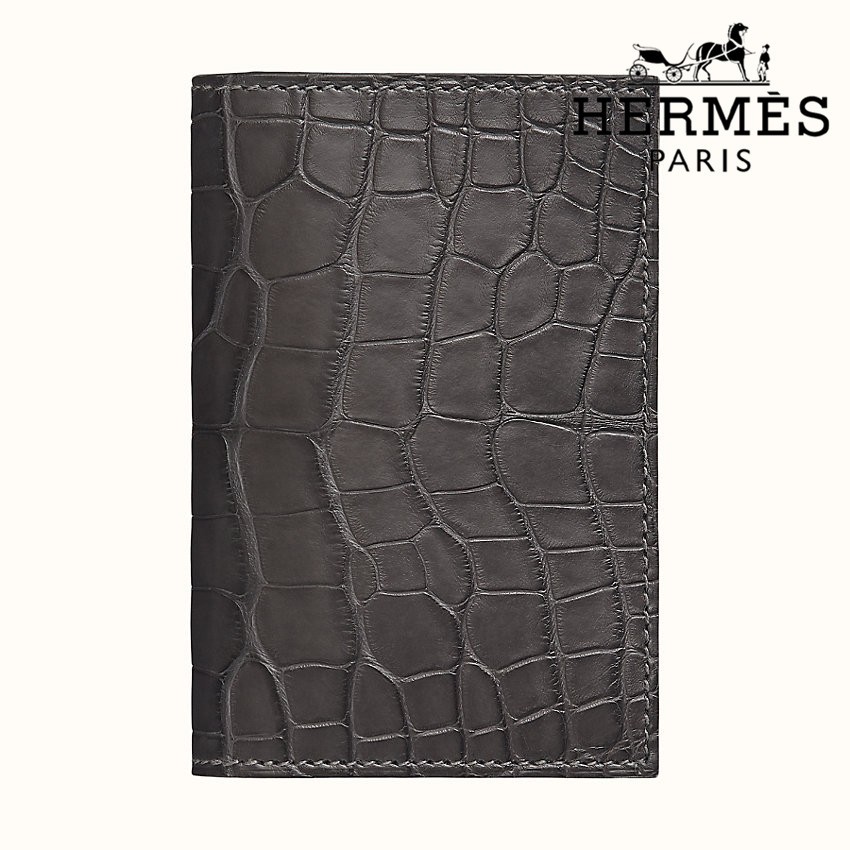 Hermes MC2 Card Holder in Matt Graphite Alligator Leather